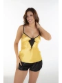 Sarı Siyah Saten Babydoll Şortlu Takım - 291