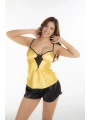 Sarı Siyah Saten Babydoll Şortlu Takım - 291