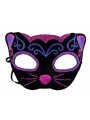 Siyah Kadife Kaplama Üzeri Pembe Mavi Sim İşlemeli Kedi Maskesi 20x13 Cm