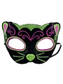 Siyah Kadife Kaplama Üzeri Pembe Yeşil Sim İşlemeli Kedi Maskesi 20x13 Cm