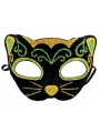 Siyah Kadife Kaplama Üzeri Sarı Yeşil Sim İşlemeli Kedi Maskesi 20x13 Cm