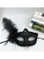 Siyah Mat Renk Yandan Tüylü Güllü Parti Balo Venedik Maskesi 16x22