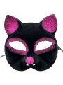 Siyah Renk Fuşya Simli Süet Kaplama Kedi Maskesi 18x14 Cm
