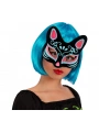 Siyah Renk Süet Kaplama Üzeri Mavi Kırmızı Simli Kedi Maskesi 17x14 Cm