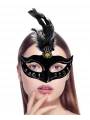 Siyah Renk Tüylü Siyah Süet Kaplama Parti Balo Maskesi 20x16 Cm