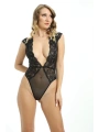 Siyah Yarım Kol Dantel Bodysuit - 895