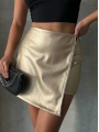 Taşlı şort etek deri gold h240018