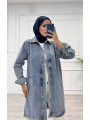Taşlı tunik ceket kar yıkama orta mavi d2516