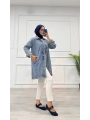 Taşlı tunik ceket kar yıkama orta mavi d2516