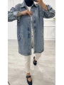 Taşlı tunik ceket kar yıkama orta mavi d2516