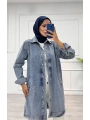 Taşlı tunik ceket kar yıkamalı mavi d2516