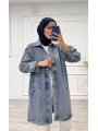 Taşlı tunik ceket kar yıkamalı mavi d2516