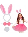 Tavşan Tacı Eteği Papyonu Ve Kuyruk Kostüm  Seti Pembe Renk Çocuk Boy