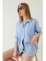 Tek cepli müslin gömlek mavi pt