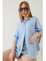 Tek cepli müslin gömlek mavi pt