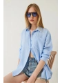 Tek cepli müslin gömlek mavi pt