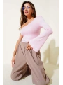 Tek Omuzlu Basic Bluz Pembe T4275