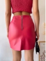 Tek yırtmaçlı arkadan fermuarlı deri etek fuşya s24475