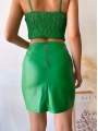 Tek yırtmaçlı arkadan fermuarlı deri etek yeşil s24475