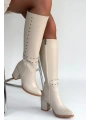 Tiyan Bej Cilt Topuklu Çizme