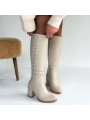 Tiyan Bej Cilt Topuklu Çizme