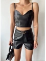 Tokalı deri şort siyah s24444