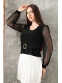 Tokalı tül kollu bluz siyah t4071