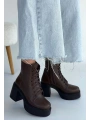 Tsan Kahverengi Cilt Bağcıklı Topuklu Bot