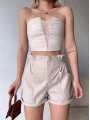 Tüllü deri crop bej w24615