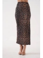 Uzun yırtmaçlı ince kumaş etek leopar
