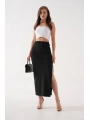 Uzun yırtmaçlı ince kumaş etek siyah