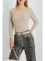 V yaka kaşkorse bluz bej a3699