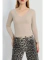 V yaka kaşkorse bluz bej a3699