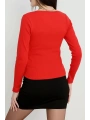 V yaka kaşkorse bluz kırmızı a3699