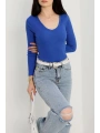 V yaka kaşkorse bluz saks mavisi a3699
