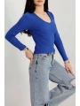 V yaka kaşkorse bluz saks mavisi a3699