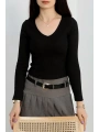 V yaka kaşkorse bluz siyah a3699
