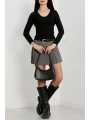 V yaka kaşkorse bluz siyah a3699
