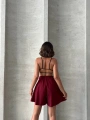 Volanlı keten şort bordo s255058