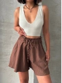 Volanlı keten şort kahve s255058