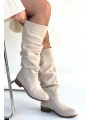 Winda Bej Cilt Körüklü Çizme