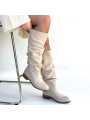 Winda Bej Cilt Körüklü Çizme