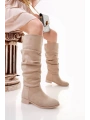 Winda Bej Süet Körüklü Çizme