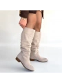 Winda Bej Süet Körüklü Topuklu Çizme