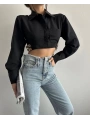 Yanı kemer detaylı crop gömlek siyah s4009