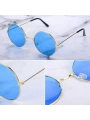 Yuvarlak Cam John Lennon Tarzı Gold Çerçeveli Mavi Gözlük