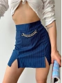 Zincir detaylı çizgili şort etek