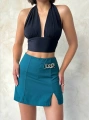 Zincirli şort etek petrol yeşili s24676