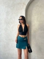 Zincirli şort etek petrol yeşili s24676