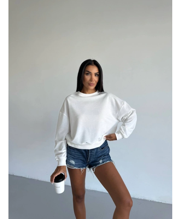 2 iplik bisiklet yaka sweat beyaz f2339